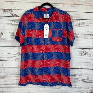 Mens One Resolution Clothing Blue Red Pineapple Print USA Button Up Shirt NWT L